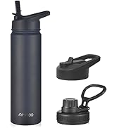 mininoo Insulated Stainless Steel Water Bottle with Straw and Lid for Sports, 24 oz, Black
