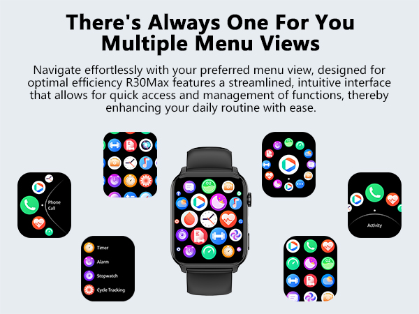 This smartwatch offers multiple menu modes, allowing for easy switching between various functions.