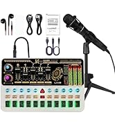 Hosabely Podcast Equipment Bundle, Basic Audio Interface with Mic and Stand, Denosing, Ducking, R...