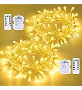 QITONG 2 Pack Battery Operated String Lights for Bedroom, Each 33ft 100 LED Warm White Christmas ...
