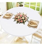 Moosfor Round Spandex Tablecloth, Elastic Fitted Waterproof Tablecloths for 45"-56" Tables, Stret...