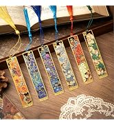 MIXVOVA 6 Pieces Metal Bookmarks with Tassel, Van Gogh Monet Flower Painting Themed Book Mark for...