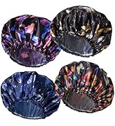 4 PCS Shower Cap for Women, Elastic and Reusable Bath Caps, Double Layers Shower Caps Reusable Wa...