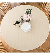LIBERECOO Round Vinyl Fitted Tablecloth with Flannel Backing Elastic Edge Plastic Table Cover - C...