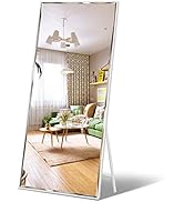 Full Length Mirror 65"x23.6" Standing or Wall Hanging, Vertical White Frame HD Rectangle Full Bod...