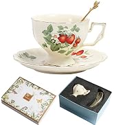 Porcelain Tea Cup and Saucer Set, 8.5 oz/250 ml Ceramic Coffee Mug with Saucer and Spoon, Vintage...