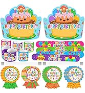 Toidgy 108 Pcs Birthday Crowns Party Hats for Kids Classroom, Include Happy Birthday Badge Sticke...