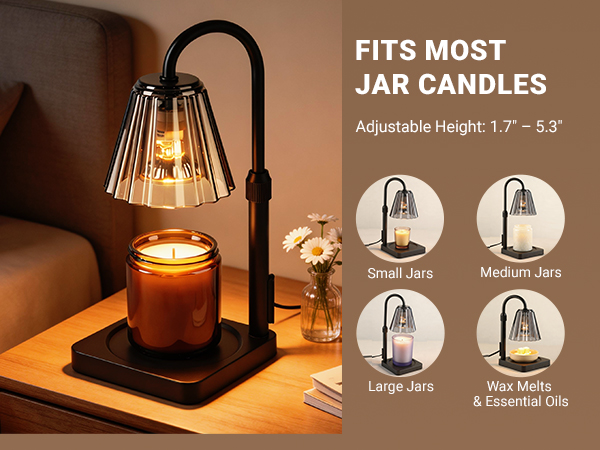 Fubink black candle warmer lamp with timer dimmer, adjustable height 1.7“-5.3” for most candle jar
