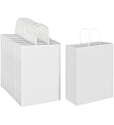 Oikss 100 Pack 10x5x13 White Kraft Paper Bags with Handles Bulk for Birthday Party Favors Grocery...