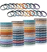 QEERBSIN 60 Pcs Jesus Loves You Rubber Bracelets Colorful Silicone Wristbands Jesus Loves You Sil...