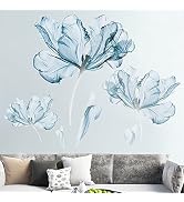Supzone Light Blue Flower Wall Sticker Large Blue Floral Wall Decal Lotus Blossom Wall Decor DIY ...
