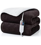 Easthome Electric Heated Throw Blanket - Waffle Sherpa 50"x60" Fast Heating Bed Blankets Throw wi...