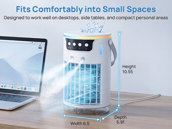 Personal mini ac fan is compact for desktop, table, nightstand