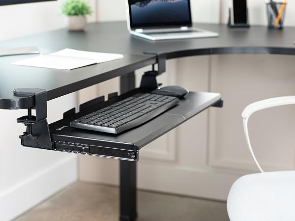 Keyboard and mouse on keyboard tray