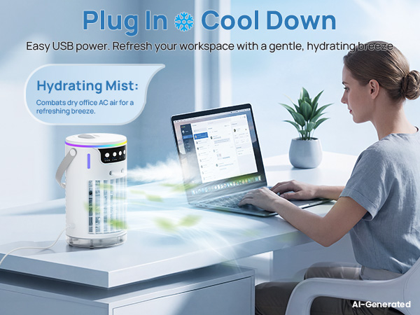 Plug-and-play USB water air cooler delivers a hydrating breeze to refresh your workspace