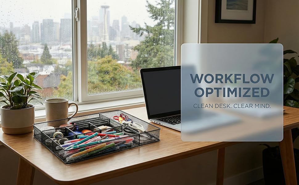 Mesh Desk Drawer Organizer Large Desk Organizer Tray with 2 Removable Dividers