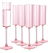 Ciaell 24 Pack Pink Plastic Champagne Flutes - Pink 6 Oz Disposable Champagne Glasses - Square Pl...