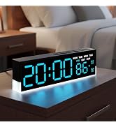 JENLYSTIME 7 Inch LED Digital Alarm Clock with Dual Alarms & Bottom Glow|Displays Time, Date, Day...