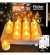HL Rechargeable Tea Lights with Remote & Charging Base,12pcs 50+Hours Rechargeable Battery Operat...