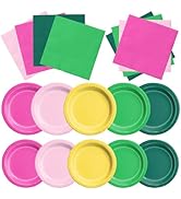 CMUSKO Flamingo Party Decorations - 60pcs Hot Pink Dark Green Plates and Napkins Set Summer Hawai...