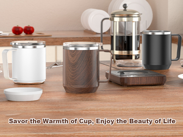 Stainless Steel Coffee Mug with Flat Bottom for Heating, Work with Coffee Warmer for Rapid Heating