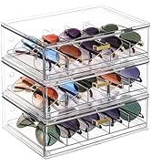 LALOBLUE Clear Acrylic Sunglasses Organizer, Stackable Eyeglass Storage Case with Gold Handles, G...