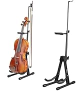 Augioth Black Violin Stand with Bow Holder – Adjustable Height, Non-Slip Base & Protective Head L...