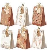 NICROHOME EUR 24 Pack Small Brown Paper Gift Bags with Tags, Boho Kraft Light Weight Gift Bag for...