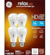 GE Relax LED Light Bulbs, 60 Watt, Soft White, A19 (4 Pack)