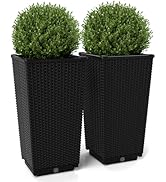 Giantex Set of 2 Outdoor Wicker Flower Pot, 23 Inch Tall Planters with Drainage Hole, Self-Wateri...