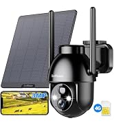4G LTE Cellular Security Camera, No WiFi Security Camera with Built in SIM Card, Solar Security C...