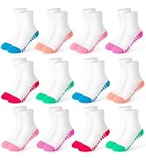 GENTABY 12 Pairs Girls Socks, Kids Athletic Socks for Toddler Girls Running Cotton Crew Sock for ...