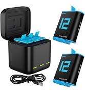 TELESIN 2 Batteries + Triple-Slot Charger for GoPro Hero 12/11/10/9 | Compact USB-C charging case...