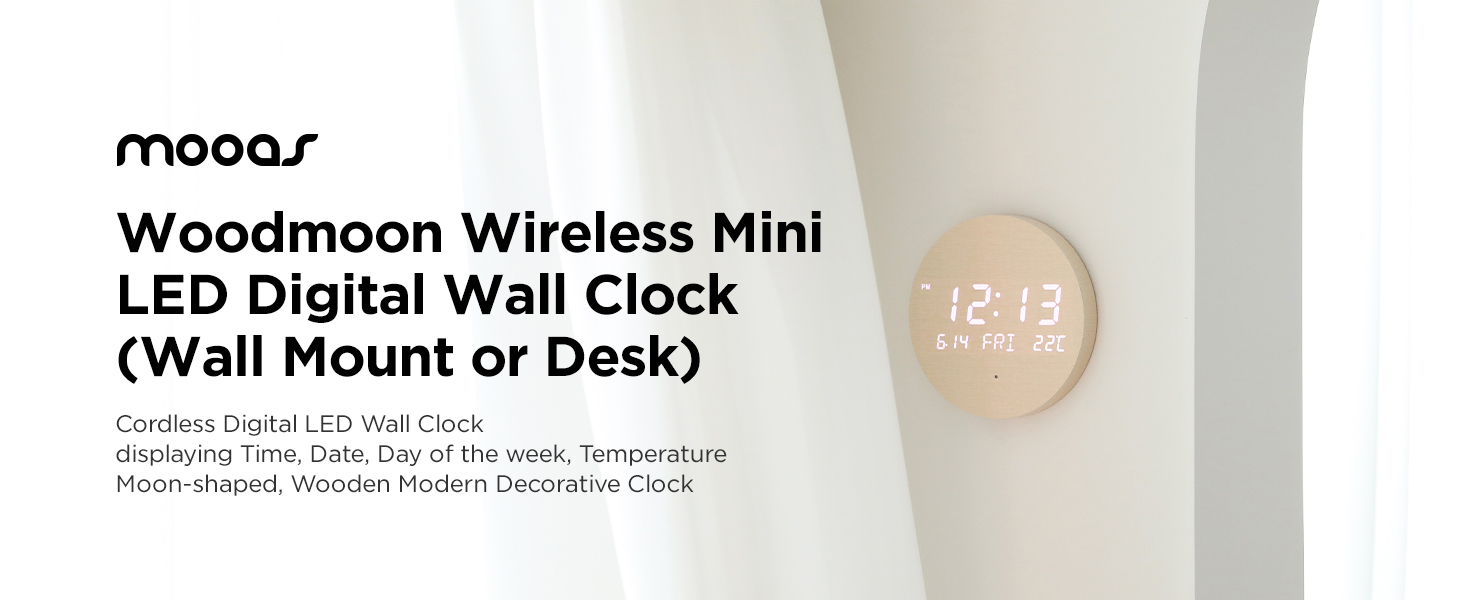 woodmoon wireless mini led digital wall clock desk clock cordless led clock