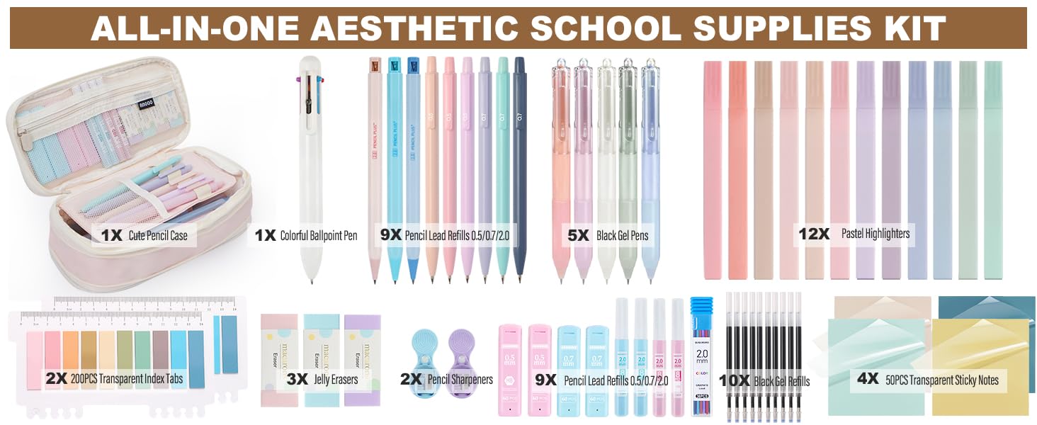 All-in-one aesthetic school suppllies kit