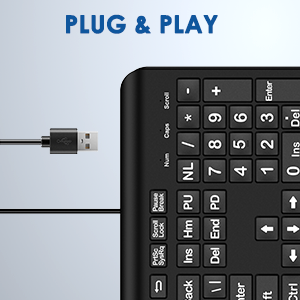 Large Print Computer Keyboard WiredUSB Full Size Quiet Keyboard Oversized Print Letter