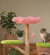 MUTTROS Wood Cat Tree with Flower Perch, 53.5" Modern Cat Tower w/Natural Solid Wood Scratching P...