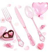 Joyido 150PCS Pink Plastic Silverware - Heavy Duty Elegant Disposable Utensils - Vintage Clear Pi...