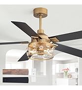 ZYD 52 Inch Chandelier Ceiling Fans, Farmhouse Crystal Ceiling Fans with Lights and Remote, Fande...