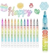 Shimmer Markers Double Line Outline Markers, 12 Colors Squiggles Shimmer Outline Markers Set, Aes...