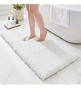 Ruggnovea Bathroom Runner Rug 24x59 White Machine Washable Plush Long Bath Mat Thick Non Slip Bat...