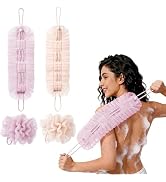 YUMMIS 2Pcs Exfoliating Body Scrubber, Bath Ball Pulling The Back Strip 2 in 1, Back Scrubber for...