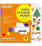 30 Sheets Premium Printable Vinyl Sticker, Vinyl Glossy White Waterproof Sticker,Suitable for Ink...