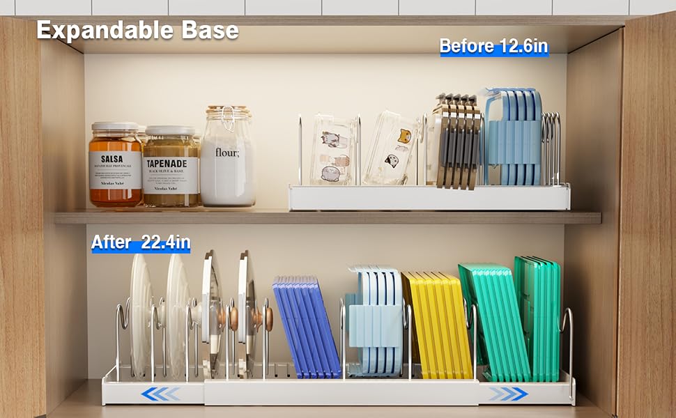Expandable pot and pan lid storage rack