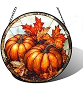 DASTOLL Stained Glass Window Hanging, Pumpkin Maple Leaf Suncatcher for Doors Home Sun Catchers D...