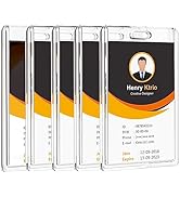 KTRIO 5 Pack Heavy Duty 2-Card Badge Holder, Clear Acrylic ID Card Holder with Easy Access Thumb ...