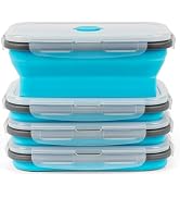 Collapsible Silicone Food Storage Containers Set with Lid & Air Vent,Foldable Lunch Containers(4P...
