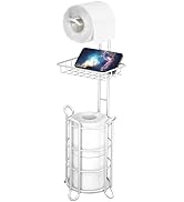 Toilet Paper Roll Holder Stand Bathroom Tissue Holders Free Standing with Middle Shelf Storage Re...