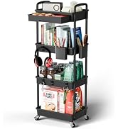 Sorgion 4 Tier Small Rolling Cart Organizer,Art Craft Diaper Bedside Snack Cart Laundry Room Bath...
