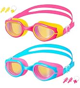 XDX Kids Swim Goggles, 2 Pack Kids Goggles With UV Protection, Anti Fog No Leaking Swimming Goggl...